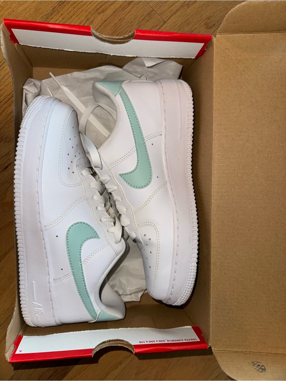 Like new! Only wore once! Nike AF1 White Sneakers with Mint Green Swoosh